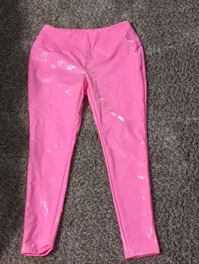 Hybrid & company Hot Pink Shiny Vinyl Leggings